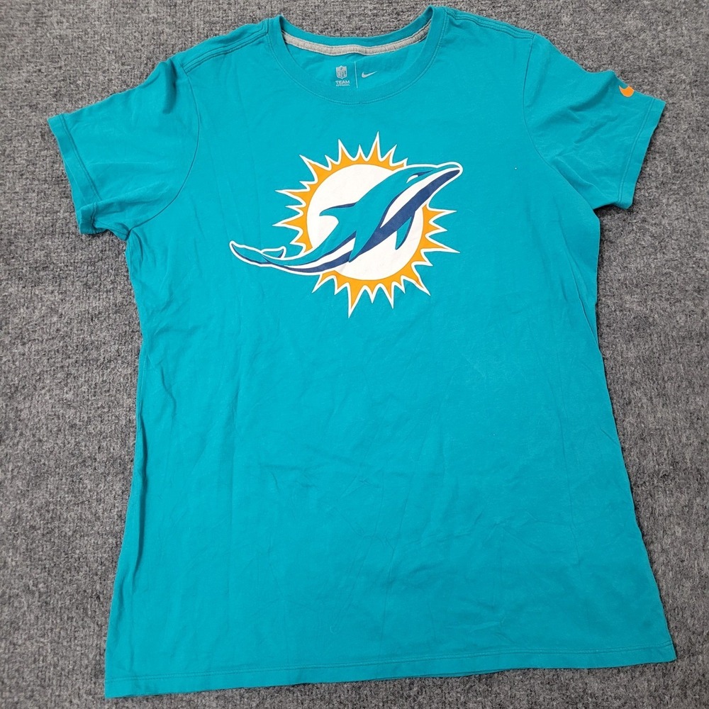 Nike T-Shirt Womens XL Teal Miami Dolphins NFL Graphic Cotton Short Sleeve Shirt